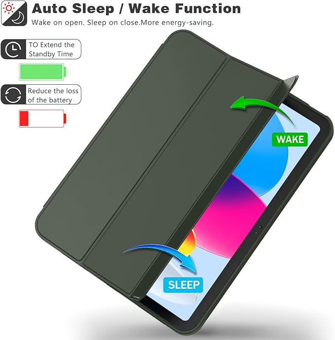 Case for iPad (A16) 11 Inch 2025/iPad 10th Generation 10.9 Inch 2022 Slim Trifold Stand Protective Cover with Pencil Holder and Soft TPU BackSupport Auto Sleep/Wake (Dark Green)
