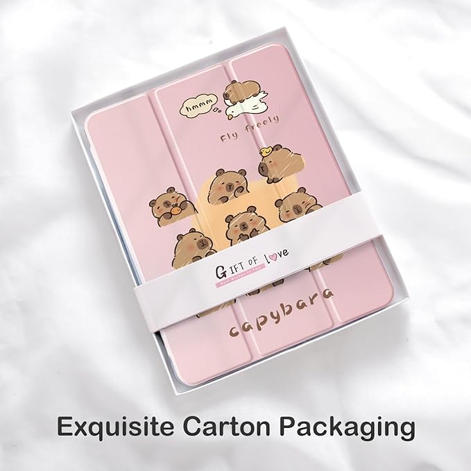 Cute Kawaii Capybara for iPad Pro 13 Inch Case (M5/M4) 2025/2024 with Pencil Holder Auto Sleep/Wake Pink Leather Clear Acrylic Back Cover