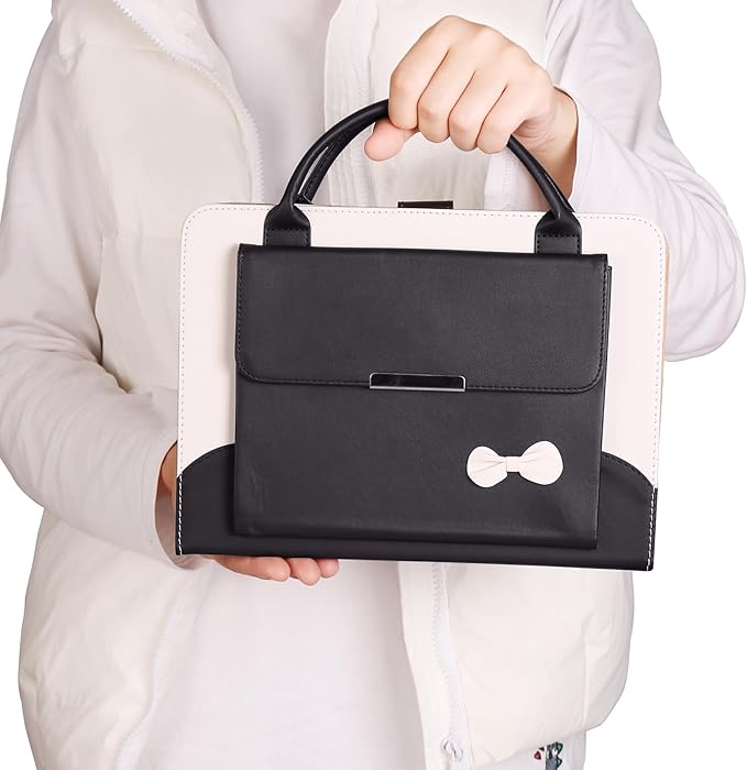 Cute Case for iPad 11 inch (A16) 2025 / 10th Generation 10.9 inch 2022 iPad 10 / 11th Gen Case Slim Handbag Leather Protective Cover with Stand Hand Strap Pocket for Girls Woman KidsBlack