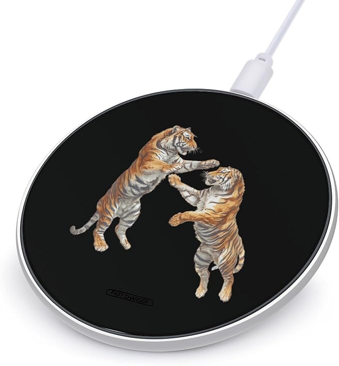 Tigers Fighting Fast Portable Charger 10W Funny Graphic Phone Charging Pad with USB Cable