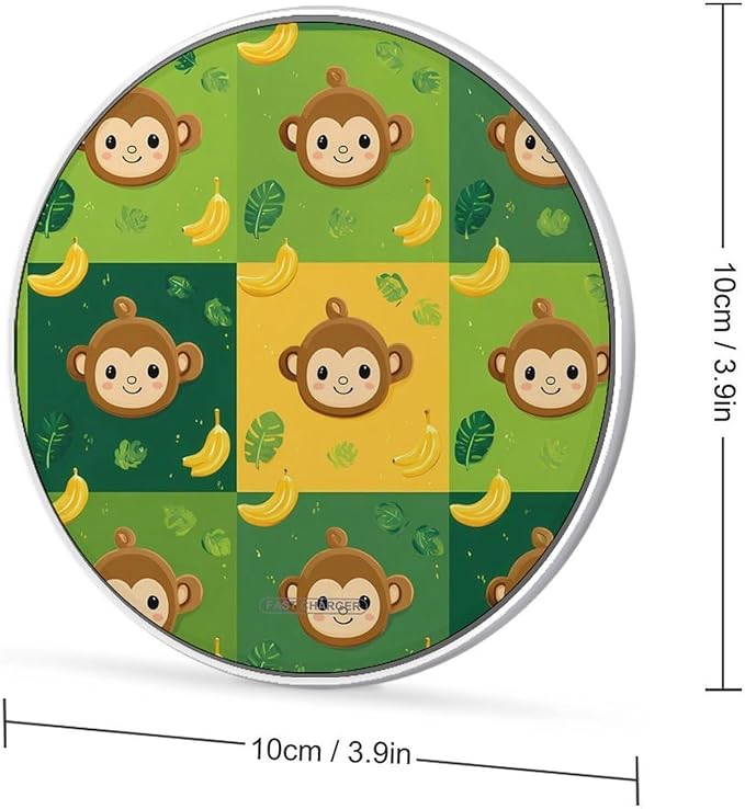 Monkey Banana Leaves Check Plaid Fast Portable Charger 10W Funny Graphic Phone Charging Pad with USB Cable