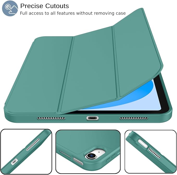 iMieet iPad (A16) Case 11th Gen/iPad 10th Generation Case [11-Inch 2025/10.9 Inch 2022] with Pencil Holder Trifold Stand Smart Cover with Soft TPU BackAuto Wake/Sleep(Forest Green)