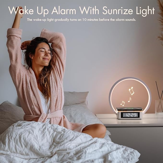 Wireless Charging Station with Alarm ClockBedside Lamp with Sunrise Wake-Up LightWireless Phone ChargerTouch Table Lamp with 3 Brightness LevelsIdea Gifts for WomenMenTeensAdults