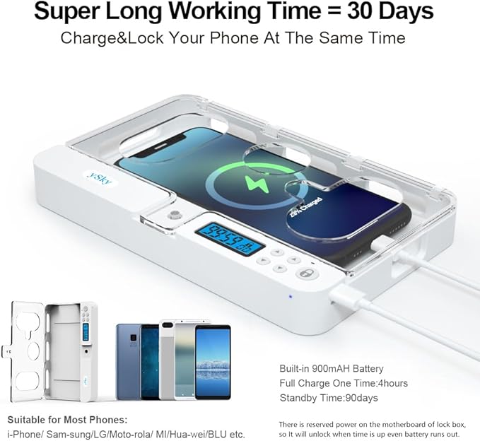 ySky Portable Phone Lock Box with Timer for iPhone and Android Phones Self-Control Timed Phone Jail Locker to Help KidsStudents Adults Focus Back Unplug from Phones Boost Your Mental Wellness