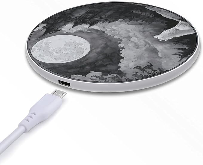 Wolf Ancient Castle Full Moon Fast Portable Charger 10W Funny Graphic Phone Charging Pad with USB Cable