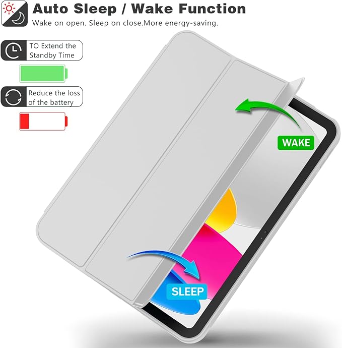 Case for iPad (A16) 11 Inch 2025/iPad 10th Generation 10.9 Inch 2022 Slim Trifold Stand Protective Cover with Pencil Holder and Soft TPU BackSupport Auto Sleep/Wake (Light Gray)