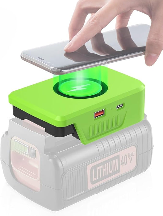 Wireless Charger for Black+Decker 36V/40V Battery15W Max Wireless Charging Adapter with USB &amp Type C PortsTool Battery Phone Charger for Workshop Camping Outdoor