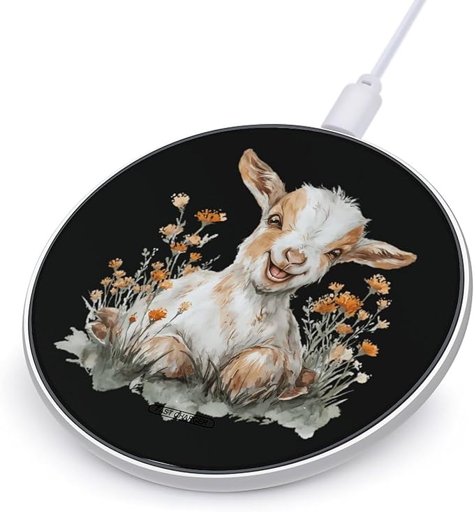 Goat Happy Face Floral Fast Portable Charger 10W Funny Graphic Phone Charging Pad with USB Cable