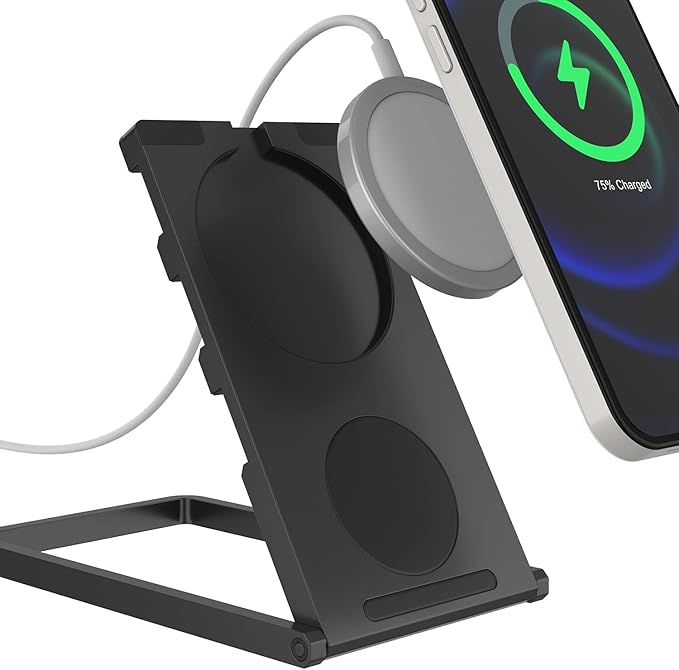 Punkcase Universal Magnetic Desk Stand for Phones Tablets and E-Readers | Compact &amp Sturdy Metal Design | 360 Degree Foldable | Works with All Devices up to 11 inches [Black]