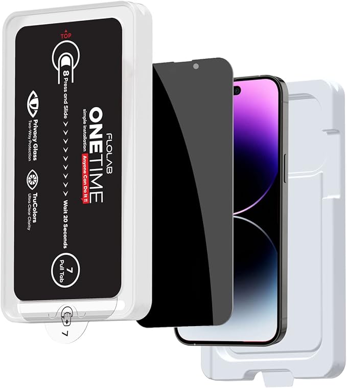 FLOLAB ONETIME NanoArmour Privacy Glass for 14 Pro Max - Game Changing Dust-Free Install Crystal Clear View &amp Ultimate Privacy