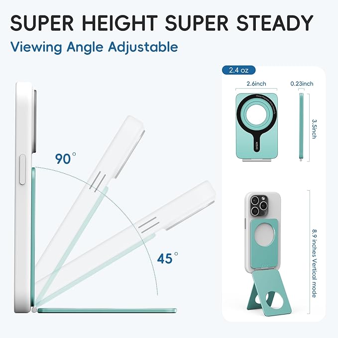 Cell Phone StandAdjustable Height and Angle Foldable Phone Holder for Desk Aluminum Cell Phone HolderStrong Magnetic Phone Stand Compatible with iPhone 16/15/14/13/12 Series (Ocean Blue)