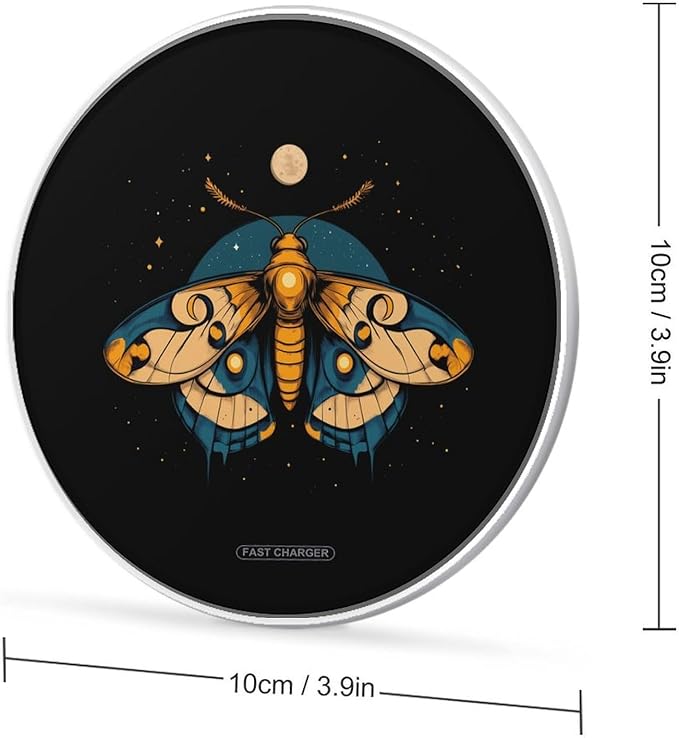 Moth Moon Wireless Charger Anti-Slip Wireless Charging Pad Slim Charger Mat for Men Women