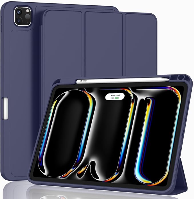 ZryXal New iPad Pro 13 Inch Case (M5) 2025 / (M4) 2024 with Pencil Holder Smart iPad Case [Support Pencil Pro and Pencil (USB-C)] Support Touch ID and Auto Wake/Sleep (New Dark Blue)