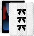 Cute Black Polka Dot Bow for iPad Air 13 Inch Case M3 2025/M2 2024 with Pencil Holder Auto Sleep/Wake White Leather Soft TPU Back Cover