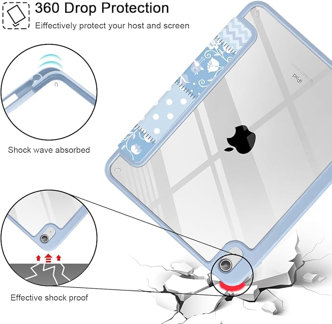 Tuiklol Case for iPad 11 inch (A16 Chip) 2025 Gen 11th / iPad 10.9 inch 2022 10th Gen Buit in Pencil Holder with Shockproof Cover Clear Transparent Back Shell Auto Wake/Sleep Patchwork Floral