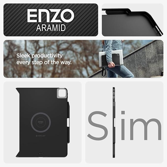 Spigen for iPad Air 13 Inch Case M4(2026) iPad Air 13 Inch Case M3/M2 (2025/2024) Enzo Aramid Aerocore Aramid Fiber Cover with Pencil Holder Magic Keyboard Compatible Black