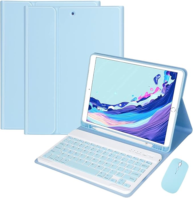Galaxy Tab S10+ Plus/S9 FE+ Plus/Galaxy Tab S9+ Plus 12.4 Inch Case with Keyboard and Mouse Detachable Magnetic Keyboard Case with S Pen Holder for Galaxy Tab S10 Plus/S9Plus/S9FE Plus (Sky Blue)