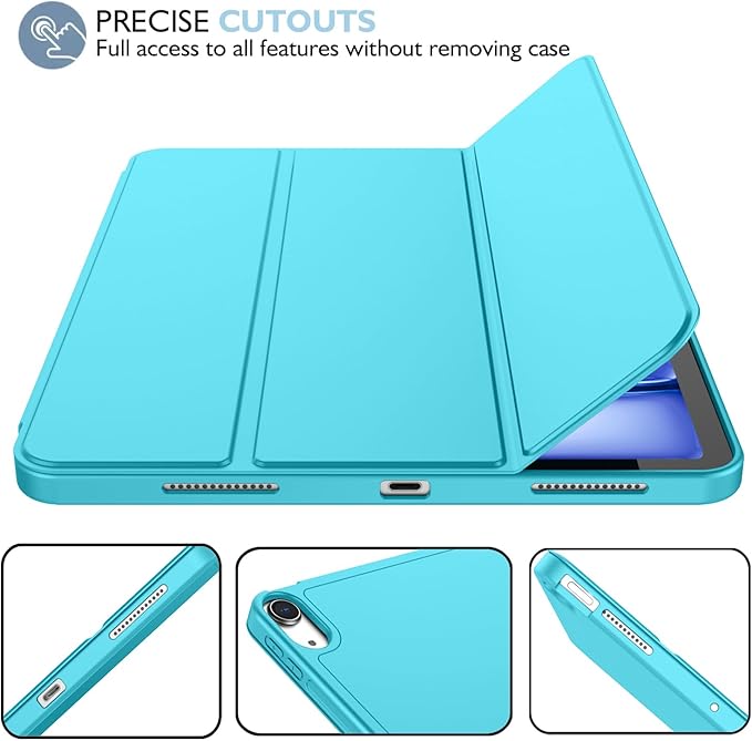 iMieet iPad Air 11 Inch Case M4/M3/M2(2026/2025/2024) iPad Air 5th/4th Generation Case 2022/2020 10.9 Inch with Pencil HolderTrifold Stand Smart Case with Soft TPU Back(New Cyan)
