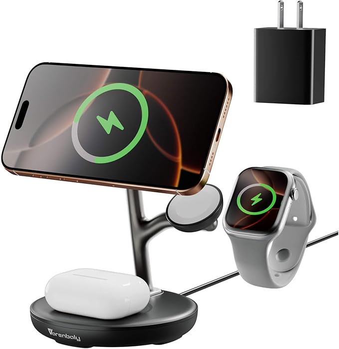 3 in 1 Charging Station for AppleFast Magnetic Wireless Charger for Multiple Devices iPhone 16/15/14/13/12for Airpods and Apple Watch Magsafe Charging Dock Stand