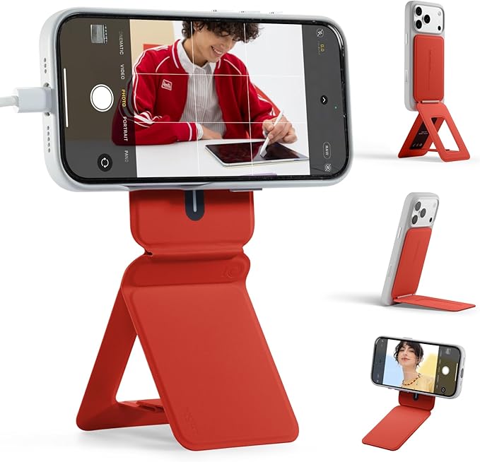 MOFT Phone Stand Magnetic Phone Tripod Stand Stain-Resistant MOVAS Leather &amp Angle Adjustment &amp Strong Magnets Tripod for iPhone 17/16/15/14/13/12 (Included Metal Ring)-Sunset