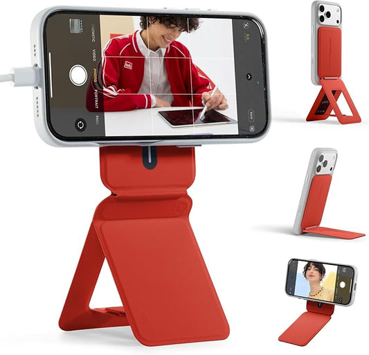 MOFT Phone Stand Magnetic Phone Tripod Stand Stain-Resistant MOVAS Leather &amp Angle Adjustment &amp Strong Magnets Tripod for iPhone 17/16/15/14/13/12 (Included Metal Ring)-Sunset