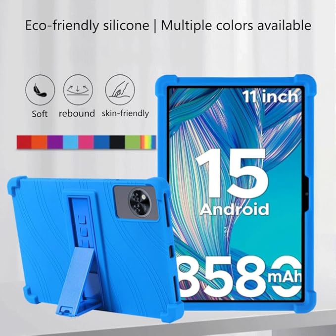 Compatible for ECOPAD T30 10.1 Inch Tablet Case + Screen Protector Tempered Glass Film Soft Silicone Full Coverage Adjustable Stand Protective Tablet Cover Black