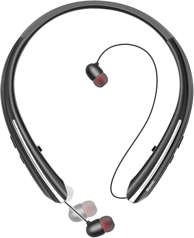 Neckband Bluetooth Headphones Bluetooth 5.4 Wireless Headphone with Retractable EarbudCVC8.0 Noise Cancelling 16Hrs Playtime Around The Neck Headphones Stereo Headset for Music Conference Videos