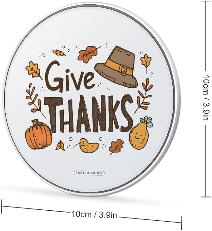Thanksgiving Day Give Thanks Fast Portable Charger 10W Funny Graphic Phone Charging Pad with USB Cable