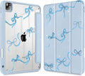 May Chen for iPad Pro 11 inch M2 4th Generation 2022 iPad Pro 11 3rd/2nd/1st Gen Case with Transparent Shockproof Back Cover [Built-in Pencil Holder Auto Sleep/Wake Bows Blue
