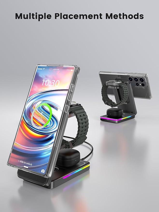 Wireless Charger for Samsung 3 in 1 Charging Station for Samsung - Magnetic Android Charging Station for Galaxy S26 Ultra/Z Fold/Flip &amp Buds4 Pro - Nightstand Organizer &amp Bedside Charger for
