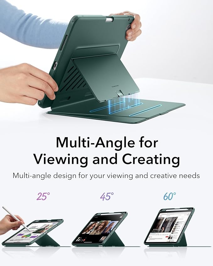 ESR for iPad Air 11 Inch Case M4/M3/M2 (2026/2025/2024) iPad Air 5th/4th Gen Case (2022/2020) Vertical Stand Cover Multi Stand Angles Ultra-Stable Cover with Pencil Holder Flip Series Green