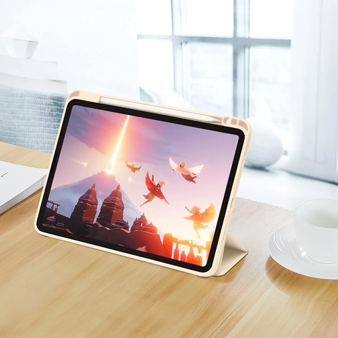 SIWENGDE Cases for iPad Pro 12.9 Case 6th/5th/4th Generation (2022/2021/2020) with Pencil Holder [Apple Pencil Wireless Charging] Soft TPU Smart Tri-fold Stand Protective Cover(Champagne Gold)