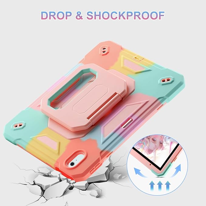 for iPad Air 11 Case (M3) 2025/ iPad Air 11 Case 2024 (M2) with Pen Slot/360 Rotating Grip Magic StandKeychain/Shoulder StrapFull-Body Rugged Cover for iPad Air 6th Generation (Colorful)
