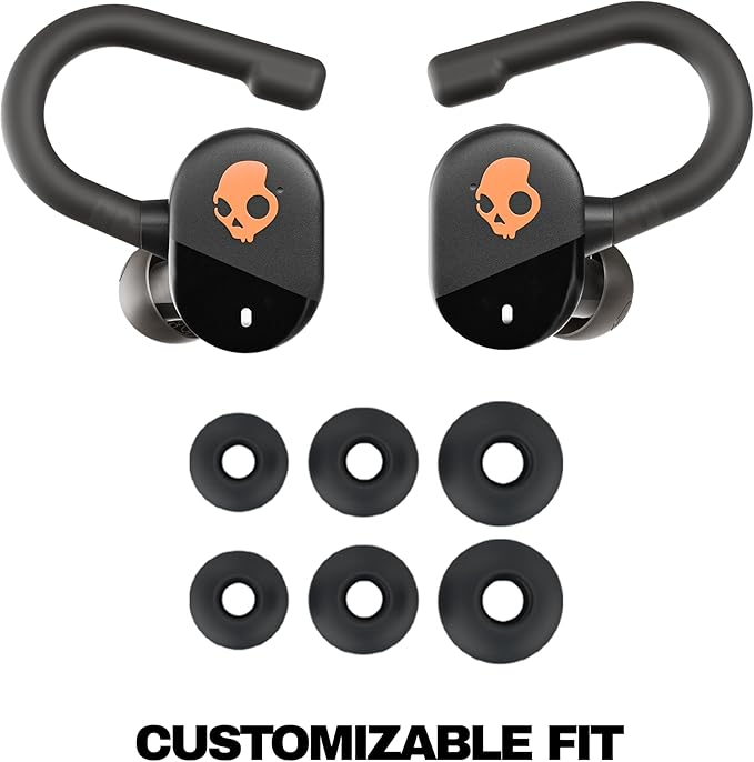 Skullcandy Push Play Active Wireless Earbuds Bluetooth Headphones Noise Isolating Fit 34 Hrs Battery Secure-Fit Over-Ear Hanger Sweat Water Resistant Microphone for iPhone Android - Black/Orange