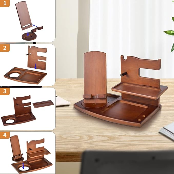 Gifts for Men Fathers Day Wood Phone Docking Station for Dad Desk or Nightstand Organizer Mens Gifts for Husband Birthday Gifts for MenGifts for Fathers Day Key Holder Wallet Watch &amp Essent