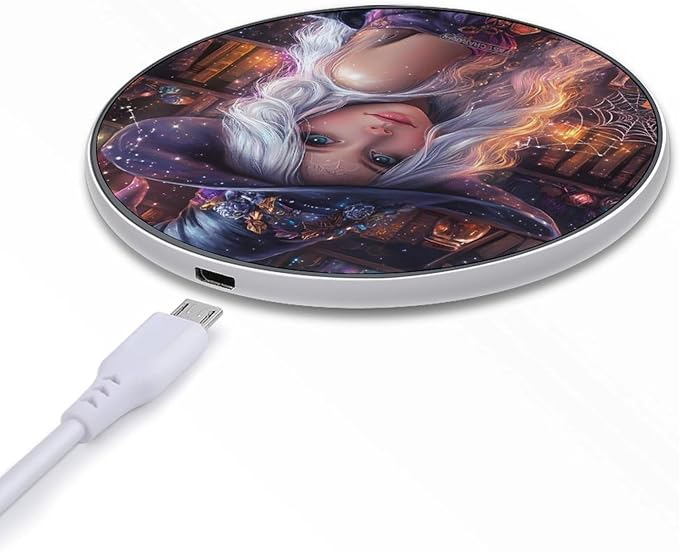 Halloween Beautiful Witch Cat Wireless Charger Anti-Slip Wireless Charging Pad Slim Charger Mat for Men Women