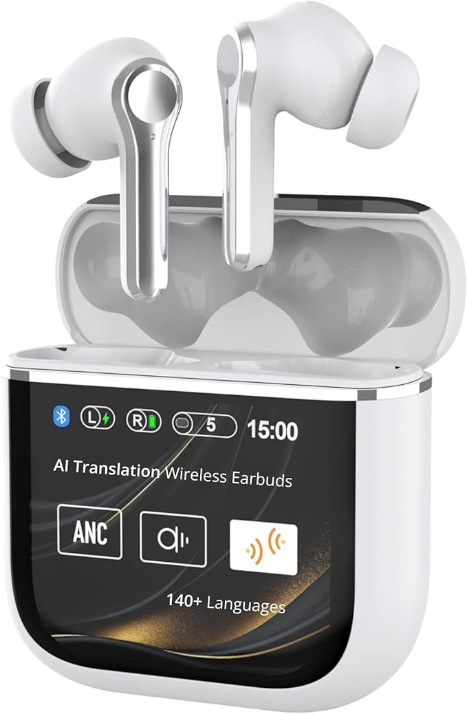 ANC/ENC Wireless Earbuds Bluetooth 6.0 in-Ear Headphones Touch Screen Control Waterproof with Charging Case and Silicone Tips
