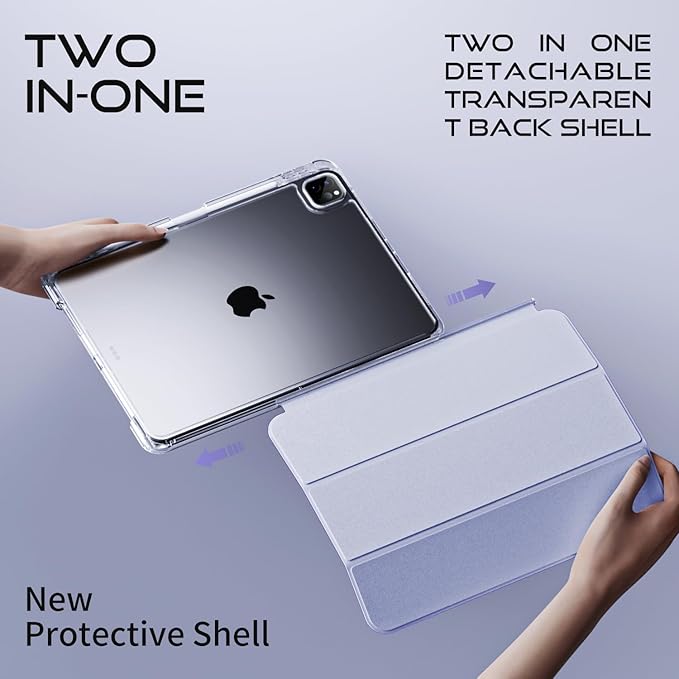 Case for iPad Air 13 Inch M3/M2 (2025/2024)iPad Pro 12.9 inch 2022/2021/2020 (6th/5th/4th Gen) | 2-in-1 Removable Clear Back Cover | Wireless Pencil Charging | Auto Sleep/WakePurple