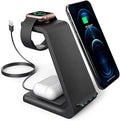 LUNOX 3 in 1 Magnetic Wireless Charger Foldable Fast Charging Station USB-C Portable Charging Stand for Smartphone Smartwatch and Earbuds Compact Desk and Travel Charger Black &amp White