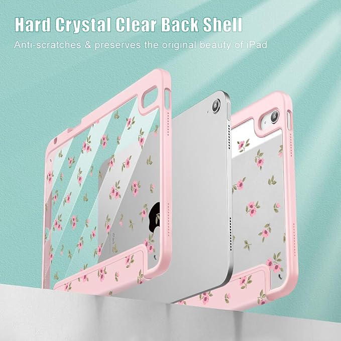 Case for iPad (A16) 11th Generation 11 Inch (2025) iPad 10th Generation 10.9 Inch (2022) Shockproof Cover with Clear Transparent Back Shell &amp Pencil Holder Pink Ribbon Bow