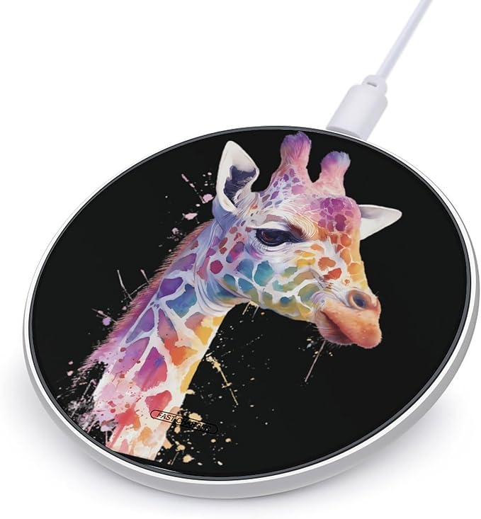 Watercolor Giraffe Head Fast Portable Charger 10W Funny Graphic Phone Charging Pad with USB Cable