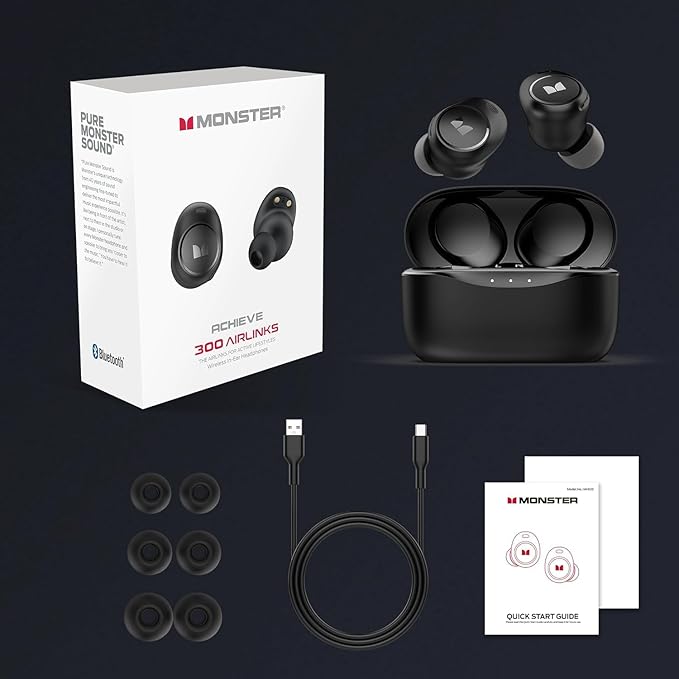 Monster Wireless Earbuds5.3 in-Ear Headphones Bluetooth Headphones Touch Control with Charging Case Bluetooth Earbuds32H Play Black
