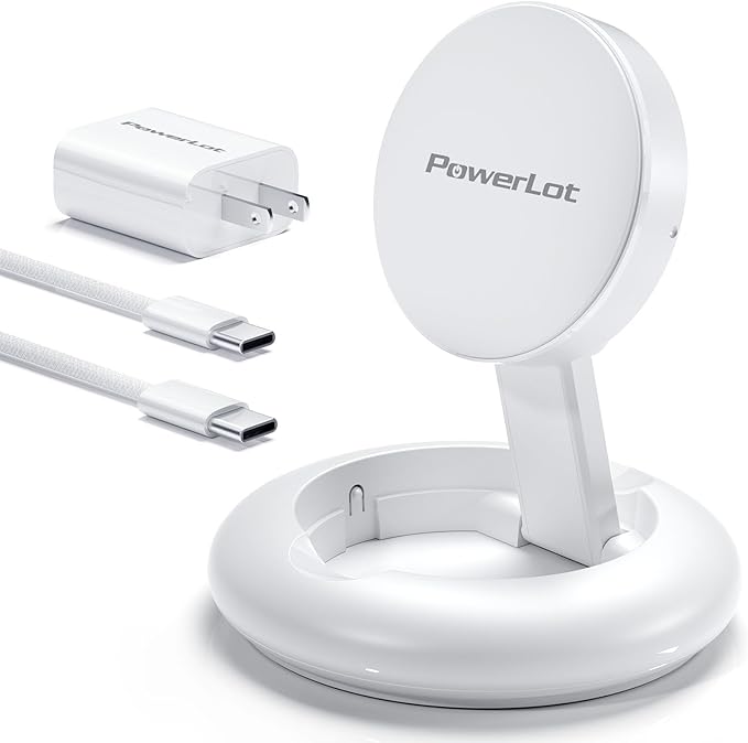 PowerLot Wireless Charger 15W Fast Qi2-Certified Wireless Charging Station Compatible with iPhone 16/15 /15 Plus / 15 Pro /15 Pro Max /14/13 /12 Qi2 Enabled Devices (20W PD Charger Included)