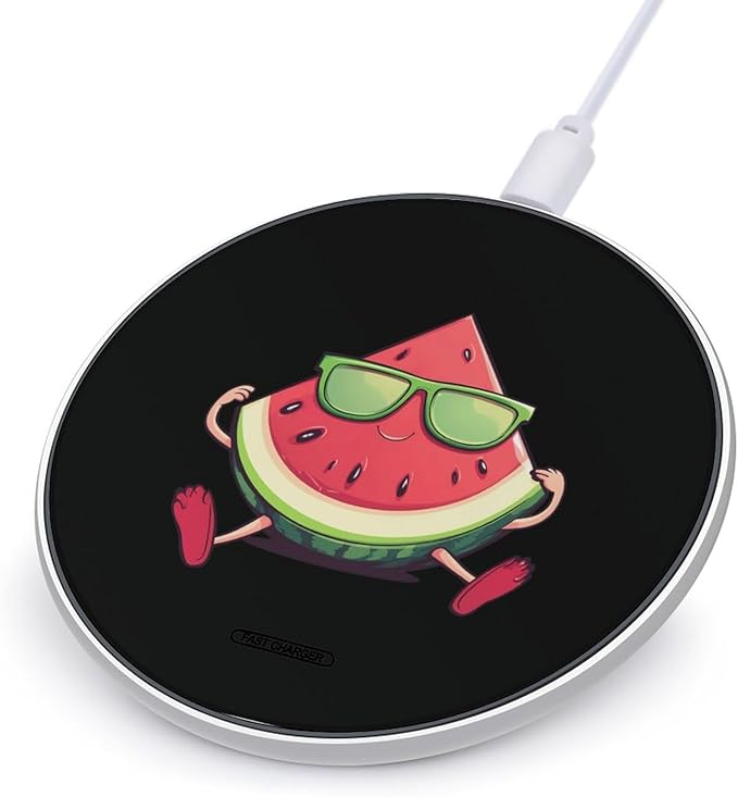 Watermelon Summer Melon with Glasses Wireless Charger Anti-Slip Wireless Charging Pad Slim Charger Mat for Men Women