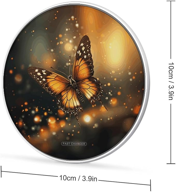 Orange Butterfly Wireless Charger Fast Wireless Charging Pad with USB Cable 10W Anti-Slip Magnetic Wireless Charger Portable Slim Charger Puck Travel Charging Station
