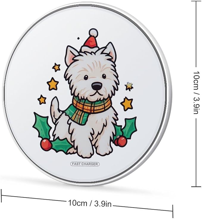 Christmas Westie Dog Fast Portable Charger 10W Funny Graphic Phone Charging Pad with USB Cable