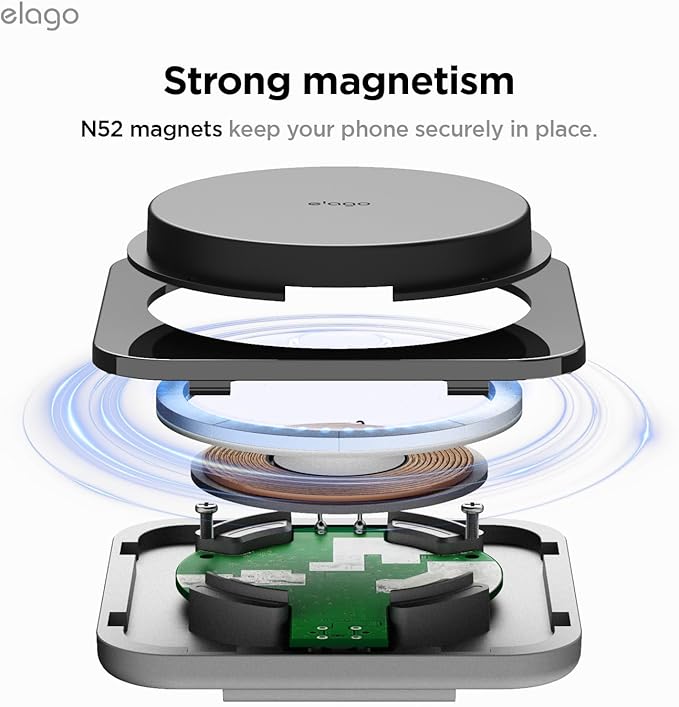 elago Qi2 Wireless Charging Stand for MagSafe Devices Qi2 Certified 15W Ultra-Fast Strong Magnet Adjustable Tilt Non-Slip Design for iPhone (Black)