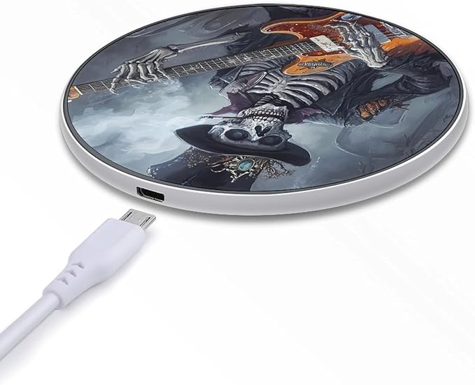 Skeleton Playing Guitar Wireless Charger Anti-Slip Wireless Charging Pad Slim Charger Mat for Men Women