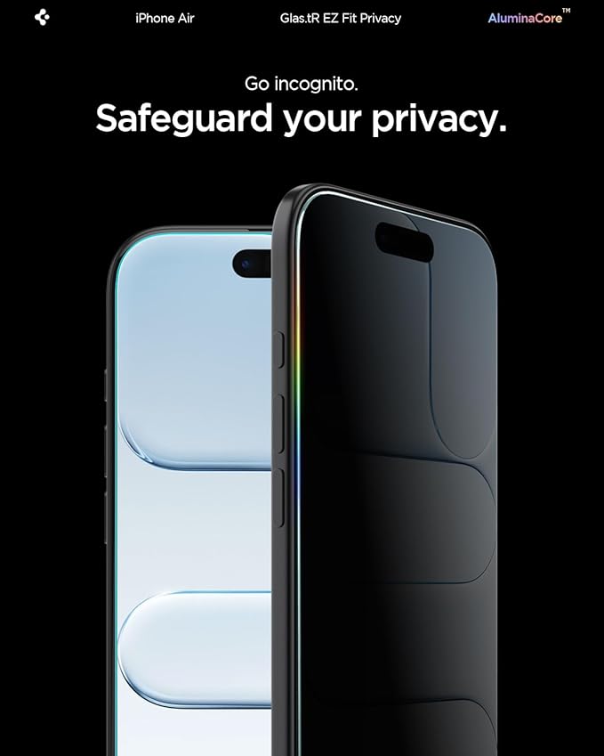 Spigen AluminaCore Tempered Glass Screen Protector [Glas.tR EZ Fit - Privacy] designed for iPhone Air [2 Pack] 9H+ Hardness Aluminum-Enhanced Durability