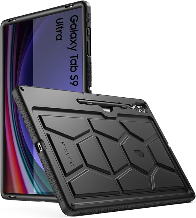 Poetic TurtleSkin Case for Samsung Galaxy Tab S10 Ultra (2024 Release) / S9 Ultra (2023 Release) 14.6 inch Case with S Pen Holder Heavy Duty Shockproof Kids Friendly Protective Silicone Cover Black
